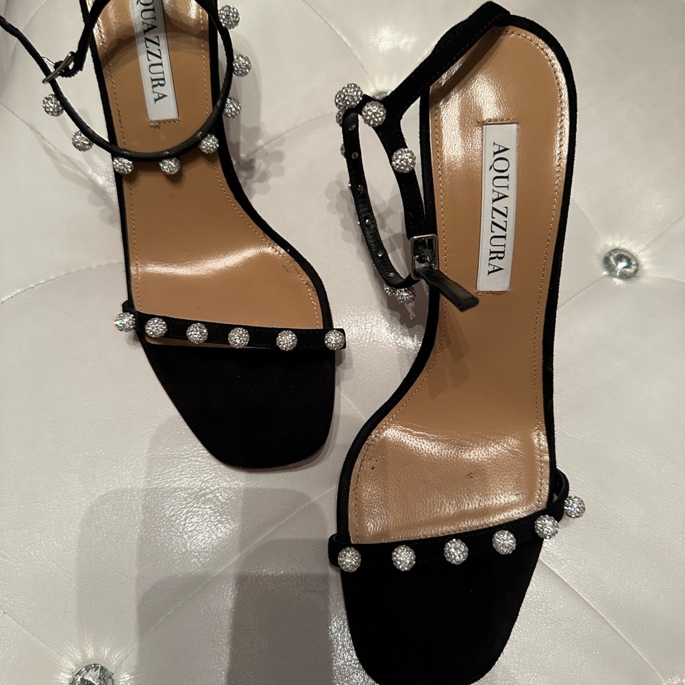 Aquazurra disco ball heels size 9.5 black suede